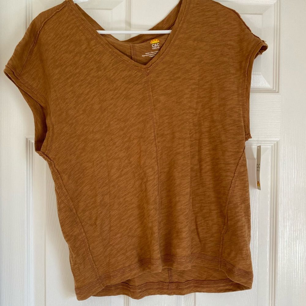 C&C California Brown Short Sleeve Linen Tee NWT